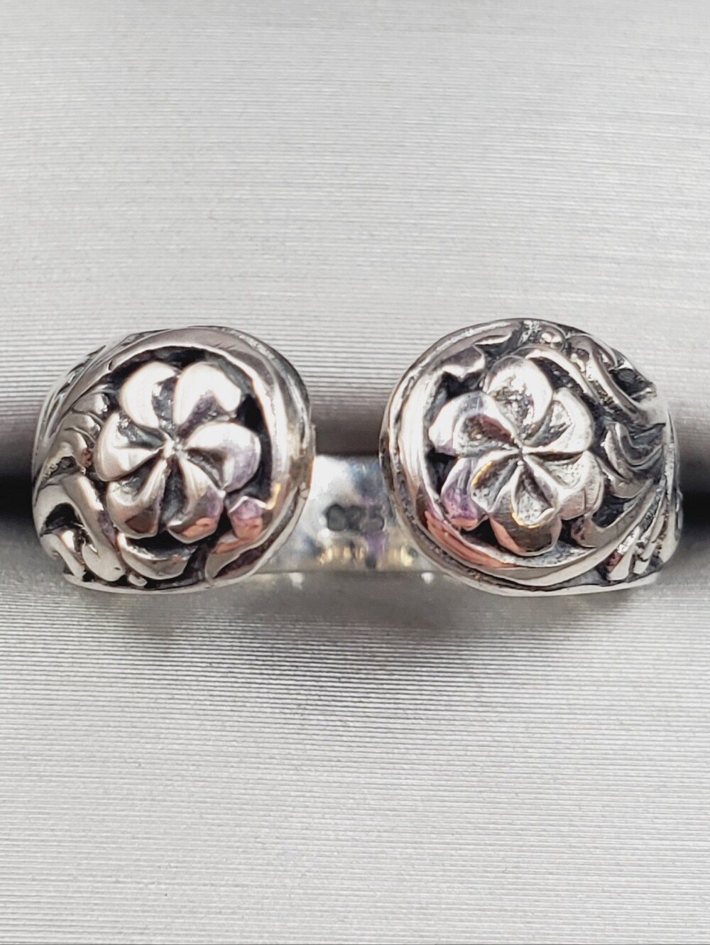 925 Sterling Silver Double Flower Open Ring